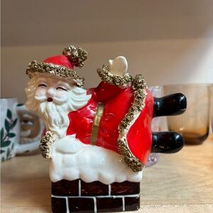 Vintage Napco Spaghetti Gold Trim Santa Clause on Chimney Christmas Figurine